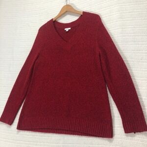 J‎ Jill V-Neck Sweater Red Knit Pullover Casual Everyday Soft Size M